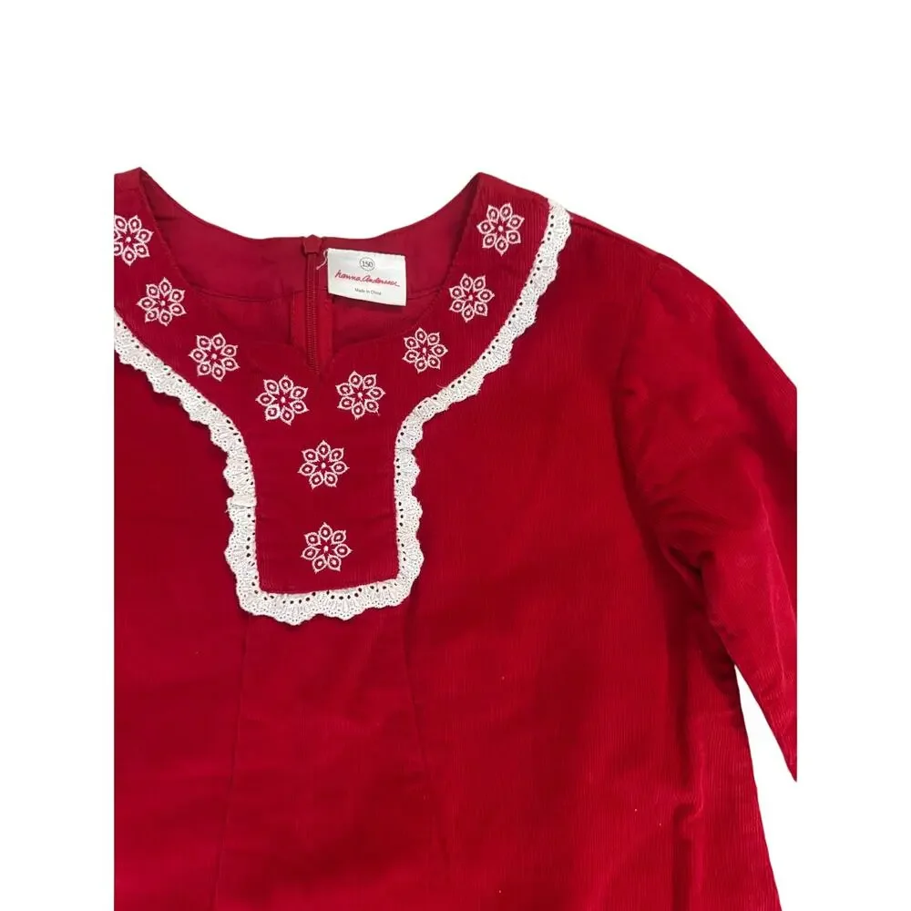 Hanna Andersson | Red Corduroy Dress with Lace Trim | Size 150 / US 12